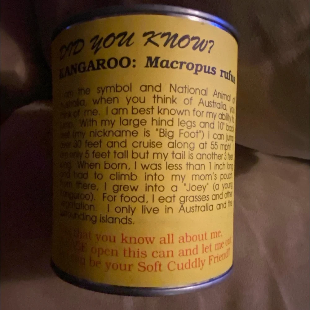 Vintage Kangaroo Stuffed Animal in a Can | Sealed Plush Surprise Toy